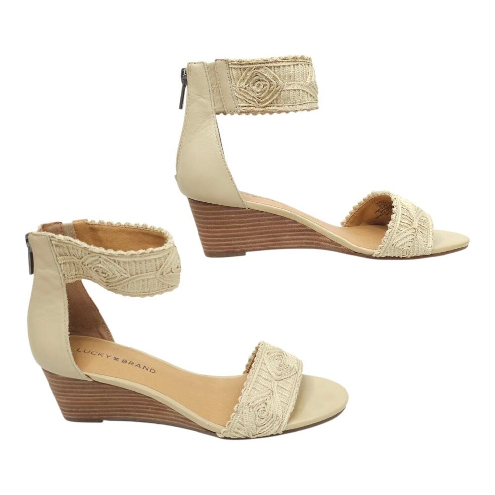 Lucky Brand Joshelle Wedge Heel Sandal Women 8.5 M Ankle Strap Zipper Back - Picture 15 of 15